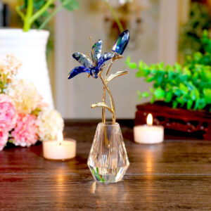 Crystal Tiger Lily Flowers with Vase Metal Stem Blue Lily Flower Collectible Gifts for Women